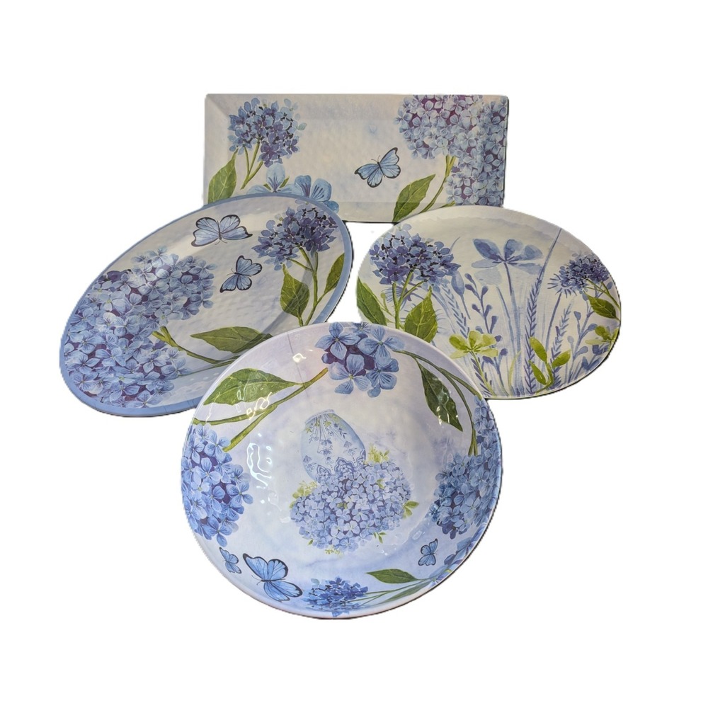 4PC‎ LAVENDER HYDRANGEA SERVING SET SALAD BOWL, SERVING TRAYS